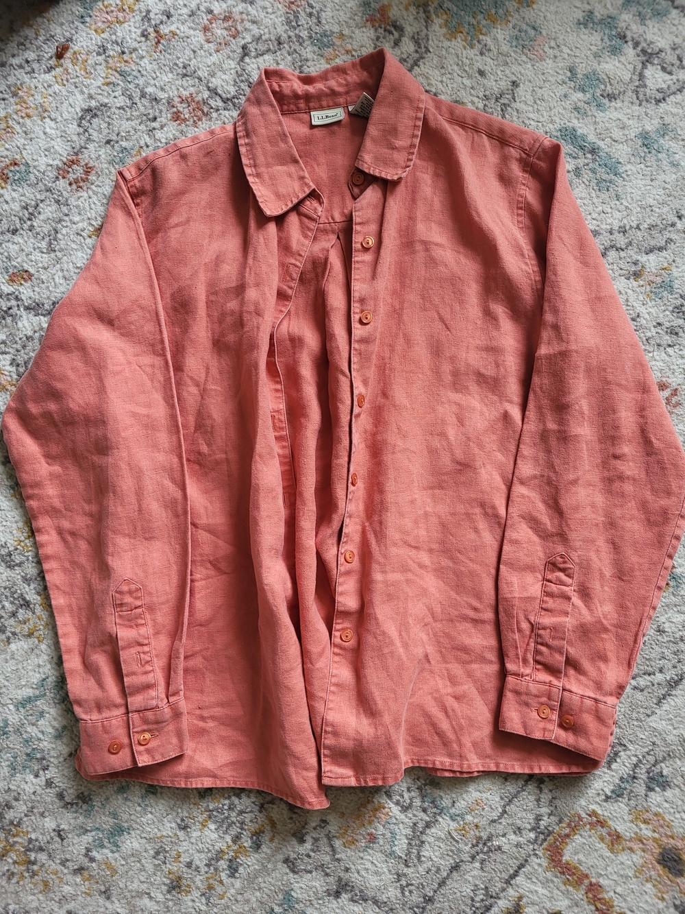 L.L. Bean Bright Coral Peach Button-Up Shirt